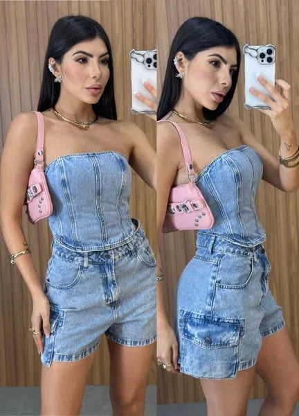 Short Jeans Cargo Alcance - Lavagem média