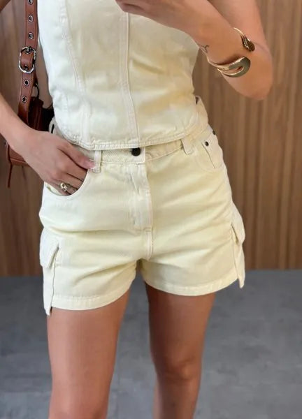 Short Jeans Cargo Alcance - Amarelo