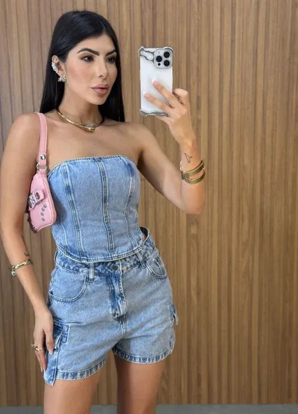 Short Jeans Cargo Alcance - Lavagem média