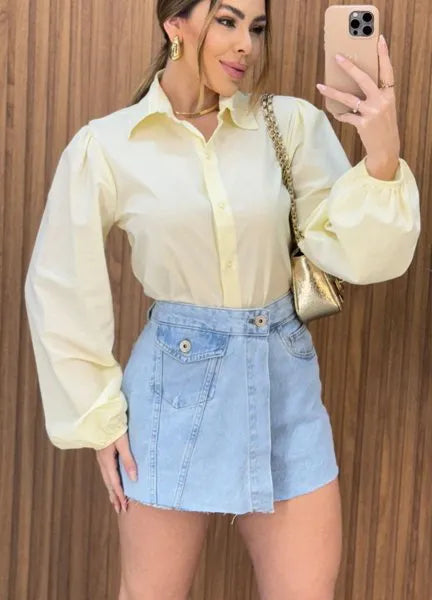 Short/Saia Jeans Envelope - Lavagem Clara