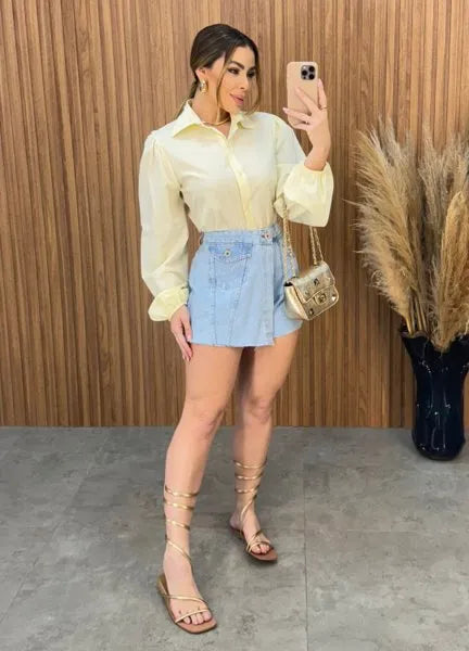 Short/Saia Jeans Envelope - Lavagem Clara